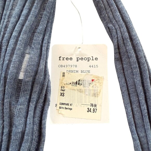 Free People Astoria Hacci Ribbed in Denim Blue Top Open Back XS $78 - Picture 8 of 11